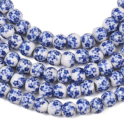 Handmade Flower Printed Porcelain Ceramic Beads Strands X-PORC-M005-6mm-10-1