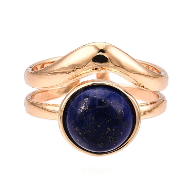 Round Natural Lapis Lazuli Finger Rings RJEW-N046-10E-1