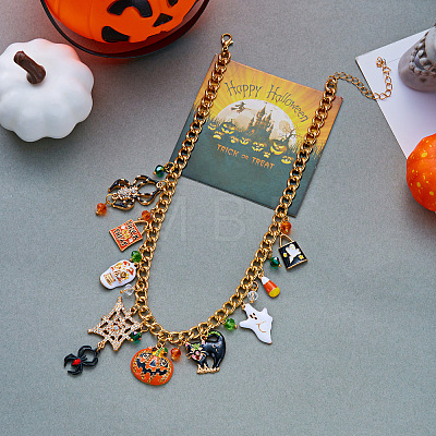 Halloween Alloy Enamel Spider Pumpkin Multi Pendant Bib Necklaces for Women WG0CF79-01-1