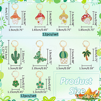  2 Sets 2 Style Mushroom Elf & Cactus Alloy Enamel Charm Locking Stitch Marker HJEW-NB0002-07-1