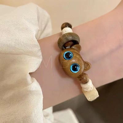 Ceramic & Wood Beads Stretch Bracelet for Women WGD81E8-03-1