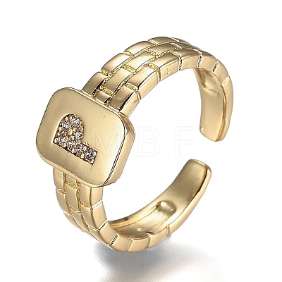 Brass Micro Pave Clear Cubic Zirconia Cuff Rings RJEW-H538-02G-P-1
