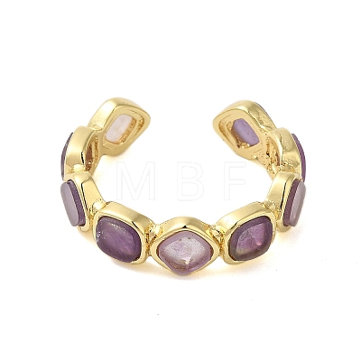 Square Natural Amethyst Open Cuff Rings RJEW-K272-02G-03-1