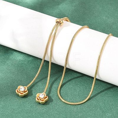 Adjustable 304 Stainless Steel Crystal Rhinestone Flower Round Snake Chain Lariat Necklaces for Women SA-D001-02G-1