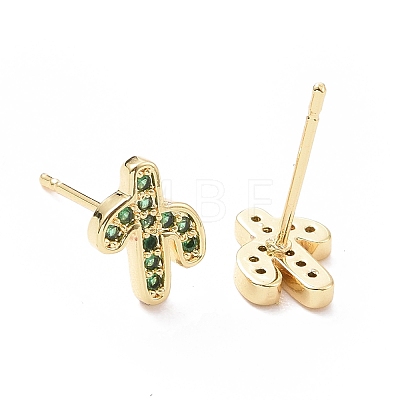 Brass Micro Pave Cubic Zirconia Stud Earrings LS-EJEW-L224-14G-1