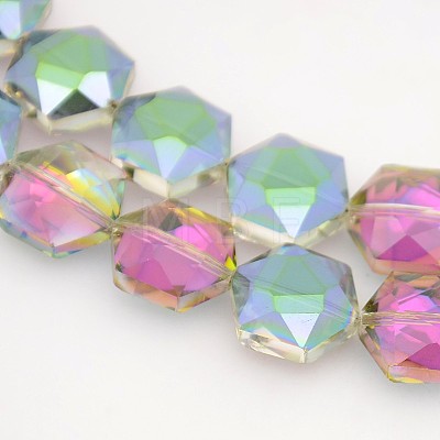 Hexagon Electroplate Full Rainbow Plated Glass Beads Strands EGLA-P015-F07-1