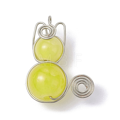 Imitation Jade Glass Bead Pendants PALLOY-JF02479-1