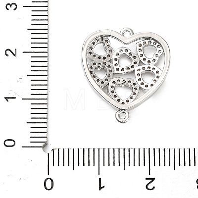 Brass Micro Pave Clear Cubic Zirconia Heart Connector Charms KK-L229-054P-1