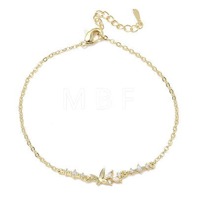 Brass Pave Clear Cubic Zirconia Link Bracelets KK-CBA6980-22G-1