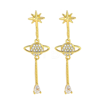 Rack Plating Planet Brass Micro Pave Clear Cubic Zirconia Stud Earrings EJEW-B061-07G-1