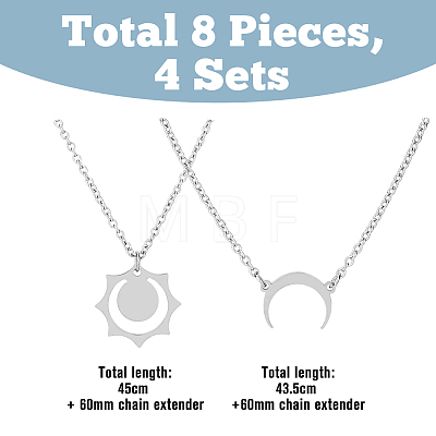 FIBLOOM 4 Sets 4 Style Sun and Moon 304 Stainless Steel Pendant Necklaces Set NJEW-FI0001-22-1
