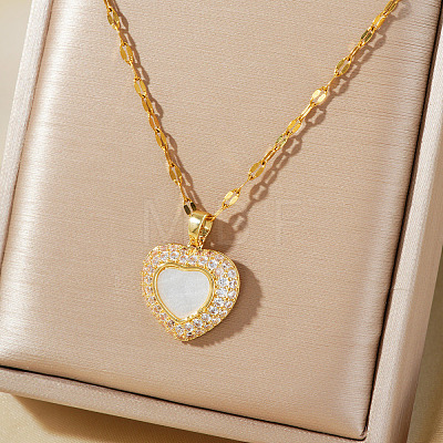 Elegant Heart-shaped Brass Clear Cubic Zircon Pendant Dapped Chain Necklaces for Women MS3018-1