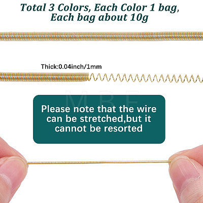 3 Bags 3 Colors Round French Wire Gimp Wire TWIR-SC0001-07-1