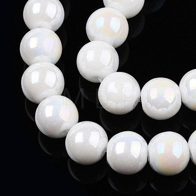 Electroplate Opaque Glass Beads Strands X-GLAA-T032-P10mm-AB02-1