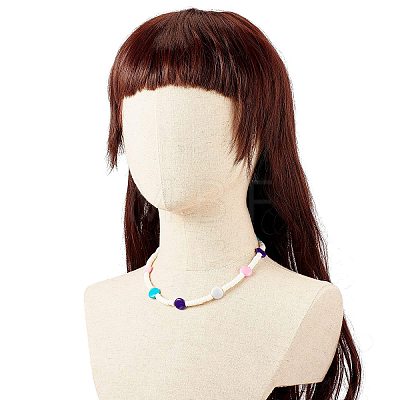 Handmade Polymer Clay Heishi Beaded Necklace with Flat Round for Women NJEW-JN03794-1