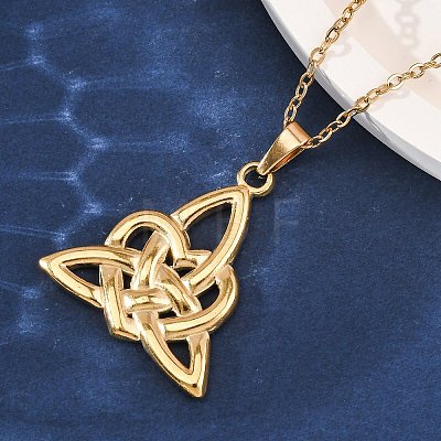 Trinity Knot 304 Stainless Steel Pendant Necklaces NJEW-H059-02G-1