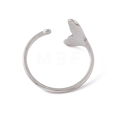 201 Stainless Steel Whale Tail Shape Open Cuff Ring for Women RJEW-C045-09P-1