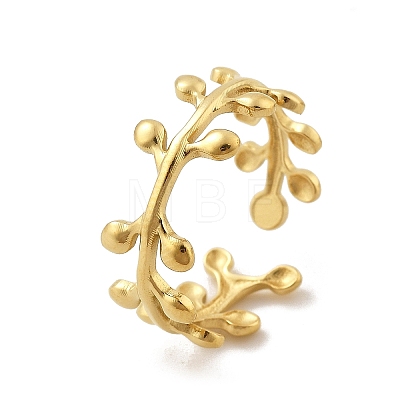 Leaf 304 Stainless Steel Open Cuff Rings RJEW-R014-02G-04-1
