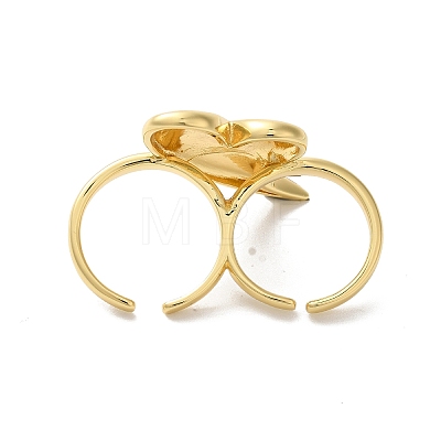 Rack Plating Heart Brass Open Cuff Double Rings for Women RJEW-G320-01G-1