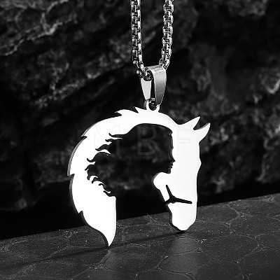 201 Stainless Steel Girl Cut Out Horsehead Pendant Necklaces for Women WGF6804-01-1