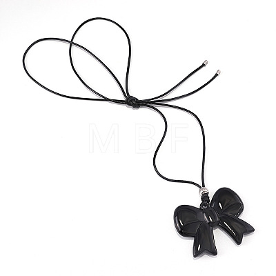 Resin Bowknot Pendant Adjustable Black Waxed Cord Necklaces for Women FS-WGD44B6-01-1