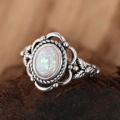 Alloy with Plastic Imitation Opal Finger Rings FS-WG4C942-03-1