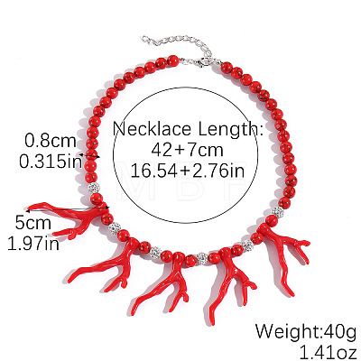 Bohemian Coral Shape and Round Synthetic Turquoise Beaded Necklaces with Alloy End Chains FS-WG16541-07-1