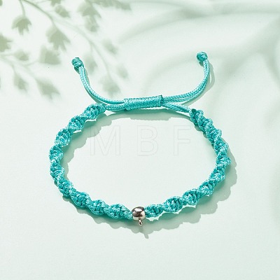 Waxed Polyester Cord Braided Wave Cord Bracelet with 304 Stainless Steel Beads BJEW-JB08254-1