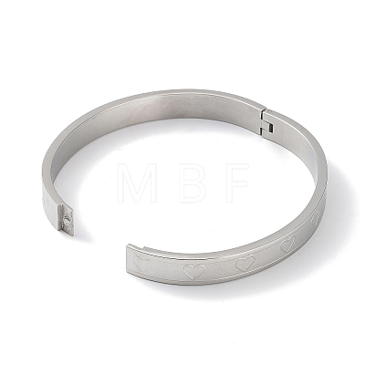 304 Stainless Steel Grooved Heart Bangles BJEW-F464-15P-1