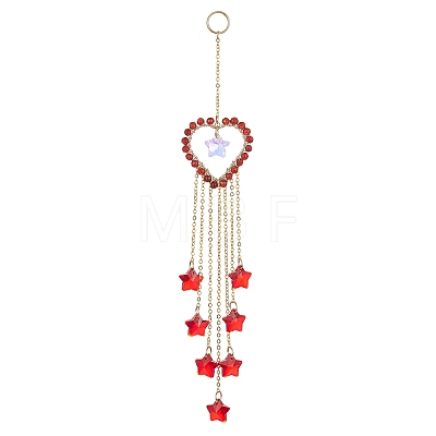 Natural Gemstone Heart Pendant Decorations HJEW-JM01139-1