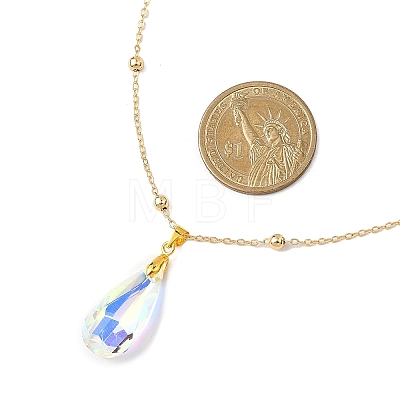 Clear AB Glass Faceted Pendant Brass Round Ball Cable Chain Necklaces for Women NJEW-JN05640-02-1