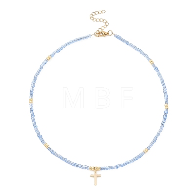 Brass Pendant Necklace with Glass Seed Beaded Chains for Women NJEW-JN04429-1
