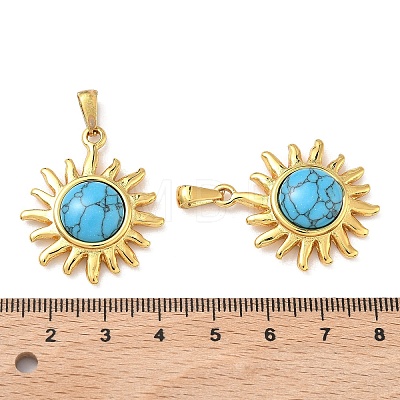 304 Stainless Steel with Synthetic Turquoise Pendants STAS-L309-21E-G-1
