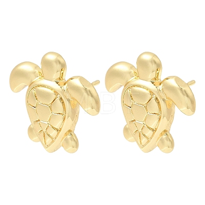 Turtle Brass Stud Earrings EJEW-D352-04G-1