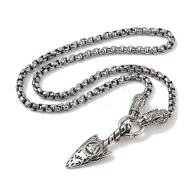 304 Stainless Steel Gragon Head King Box Chain Viking Arrowhead Pendant Necklaces for Men NJEW-K278-10AS-1