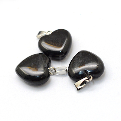 Heart Natural Black Stone Pendants X-G-Q371-05-1