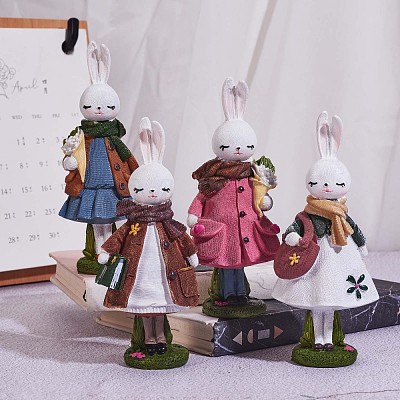 Resin Standing Rabbit Statue Bunny Sculpture Tabletop Rabbit Figurine for Lawn Garden Table Home Decoration ( Pink ) JX083A-1