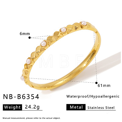 316L Surgical Stainless Steel and Imitation Pearl Hinged Bangles for Women WG36166-01-1