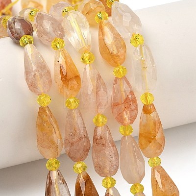 Natural Yellow Hematoid Quartz/Golden Healer Quartz Beads Strands G-G453-F06-8x16mm-1