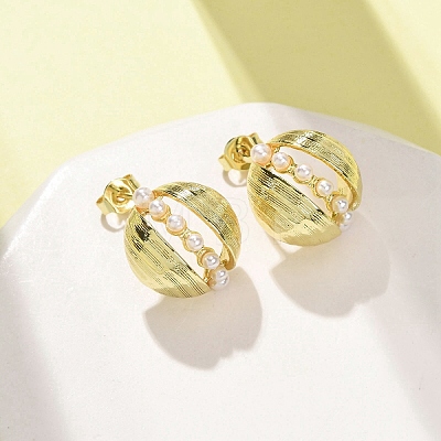 Round Brass Stud Earrings EJEW-D351-01G-1