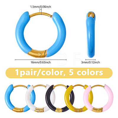 5 Pairs 5 Color 316 Stainless Steel Enamel Ring Hoop Earrings EJEW-DC0001-39A-1