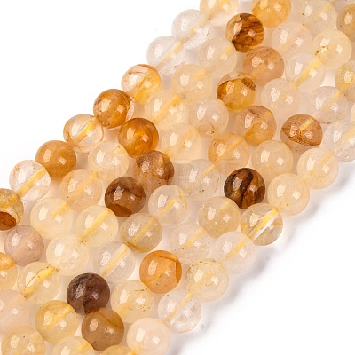 Natural Yellow Hematoid Quartz Round Beads Strands G-F266-09-6mm-1
