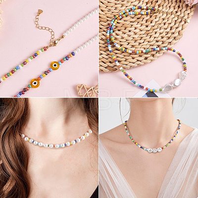 4Pcs 4 Style Natural Pearl & Glass Seed Beaded Necklaces Set with Evil Eye for Women NJEW-SW00013-1
