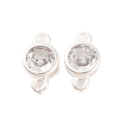 Brass Pave Clear Cubic Zirconia Flat Round Links Connector Charms KK-U024-03S-1