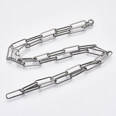 Brass Flat Oval Paperclip Chain Necklace Making MAK-S072-07B-B-1