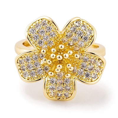 Brass Micro Pave Cubic Zirconia Rings KK-K367-09G-1