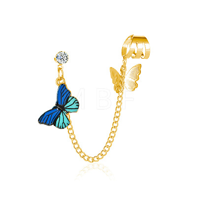 Butterfly Alloy Enamel Chains Tassel Stud Earrings WG03E93-09-1