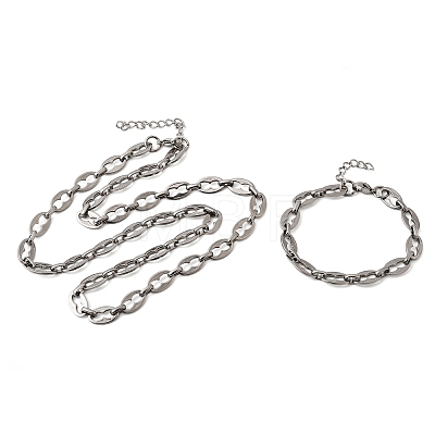 304 Stainless Steel Coffee Bean Chain Bracelet & Necklace Jewelry Sets SJEW-L199-19P-1