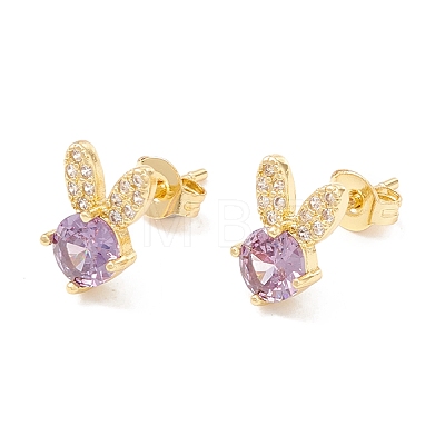 Brass Micro Pave Cubic Zirconia Stud Earring EJEW-C021-06G-1