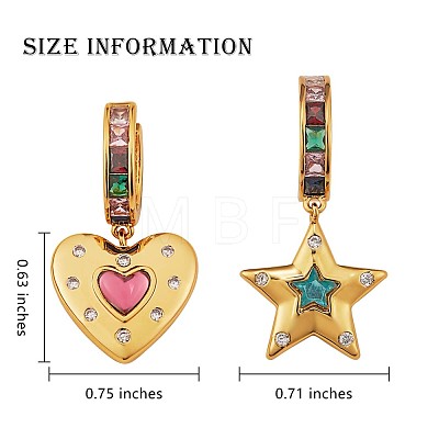 Colorful Cubic Zirconia Star and Heart Dangle Hoop Earrings JE922A-1